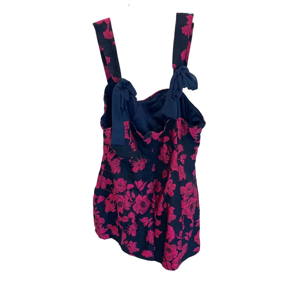 Lulus Lovely Intuition Jacquard Tie-Strap Mini Dress Navy Pink Floral - MEDIUM - Picture 3 of 9